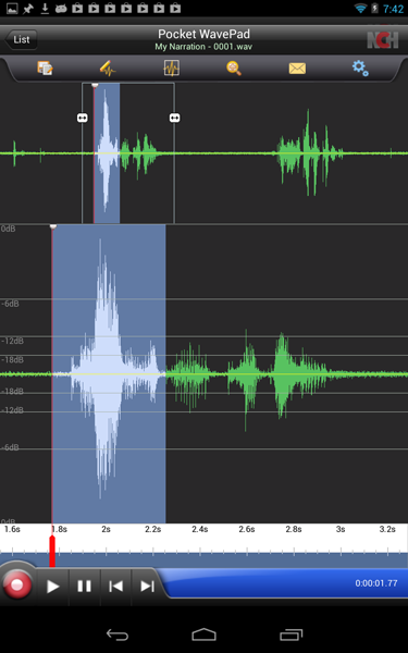 WavePad Android Audio Editor ustawienia nagrywania zrzut ekranu.