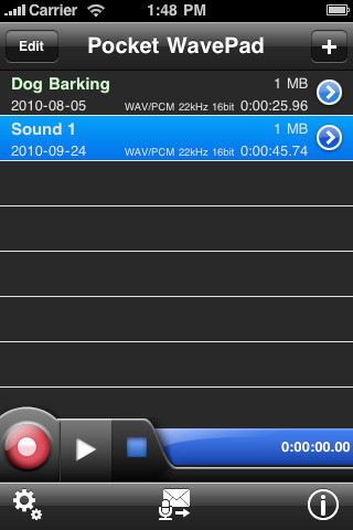 Captura de tela de gerenciamento de arquivos do WavePad Editor de Áudio.