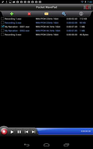 Screenshot WavePad Android Sounddateien abspielen, organisieren und managen.