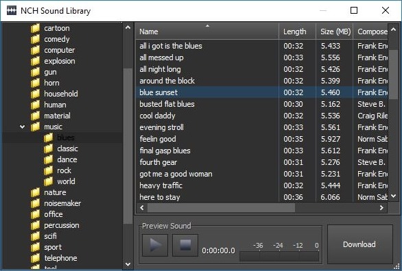 WavePad Audio Editor geluidseffecten bibliotheek screenshot