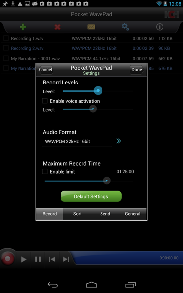WavePad Android-inställningar