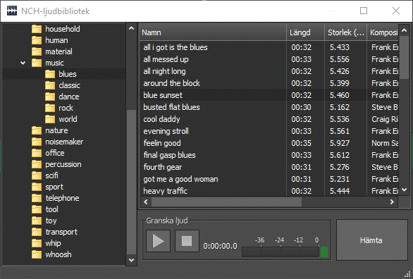 Skärmdump av WavePad Ljudredigering Ljudeffekter Bibliotek